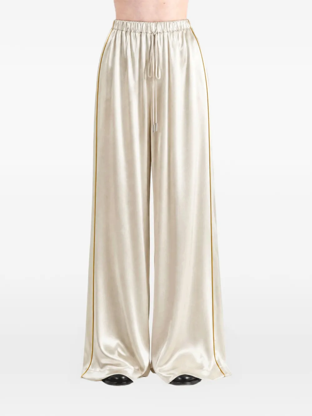 Ann Demeulemeester Palazzo broek met trekkoord en afwerking Beige