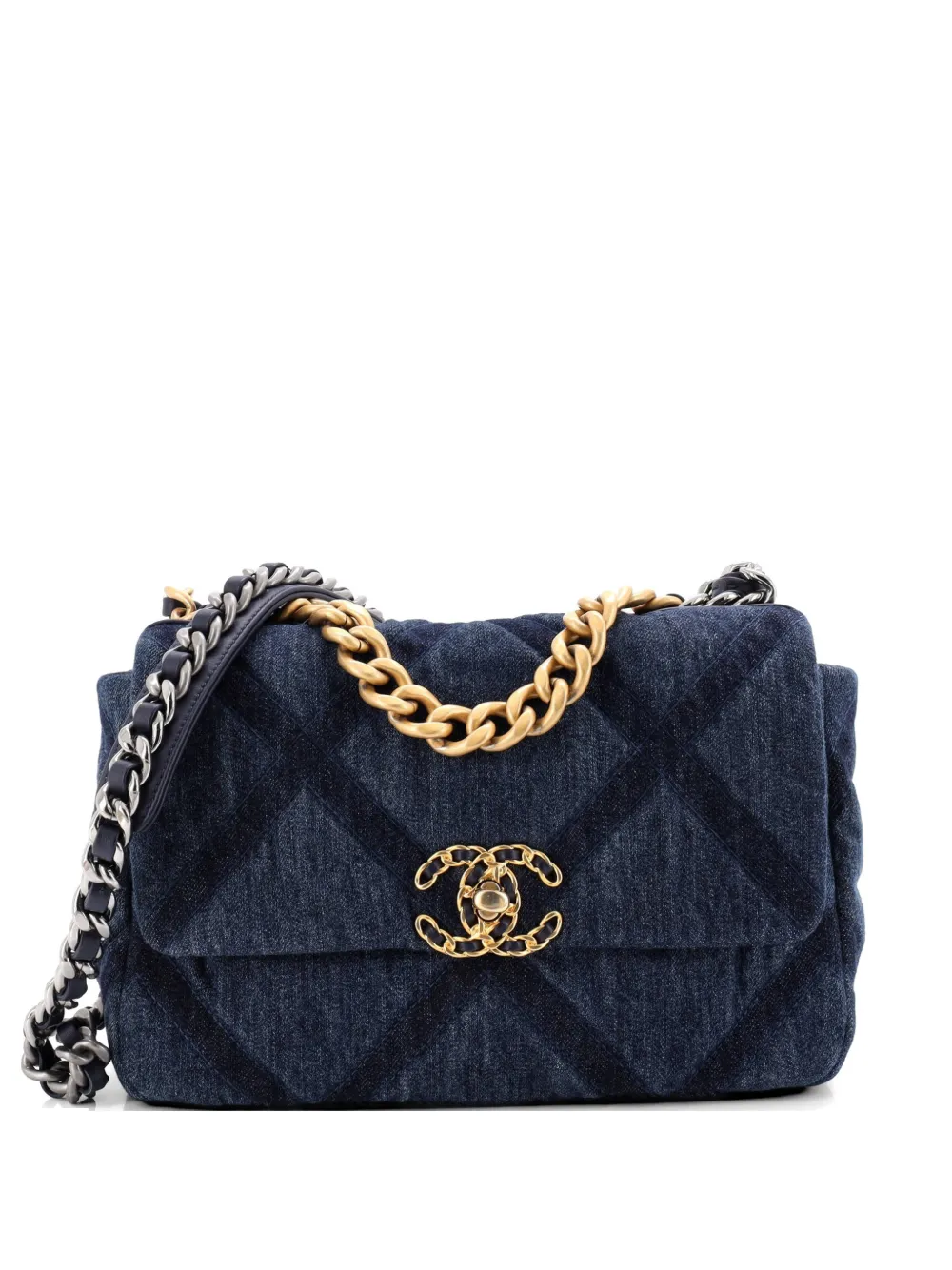 CHANEL Pre-Owned 19 Flap Bag Quilted Denim Medium shoulder bag - Blu