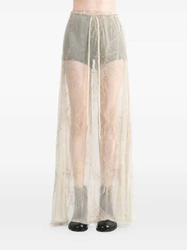 Ann Demeulemeester Embroidered Wrap Maxi Skirt in Neutrals