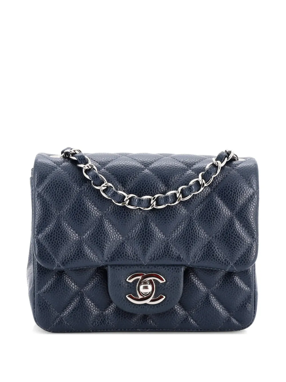 CHANEL Pre-Owned Square Classic Single Flap Bag Quilted Caviar Mini crossbody bag - Blu