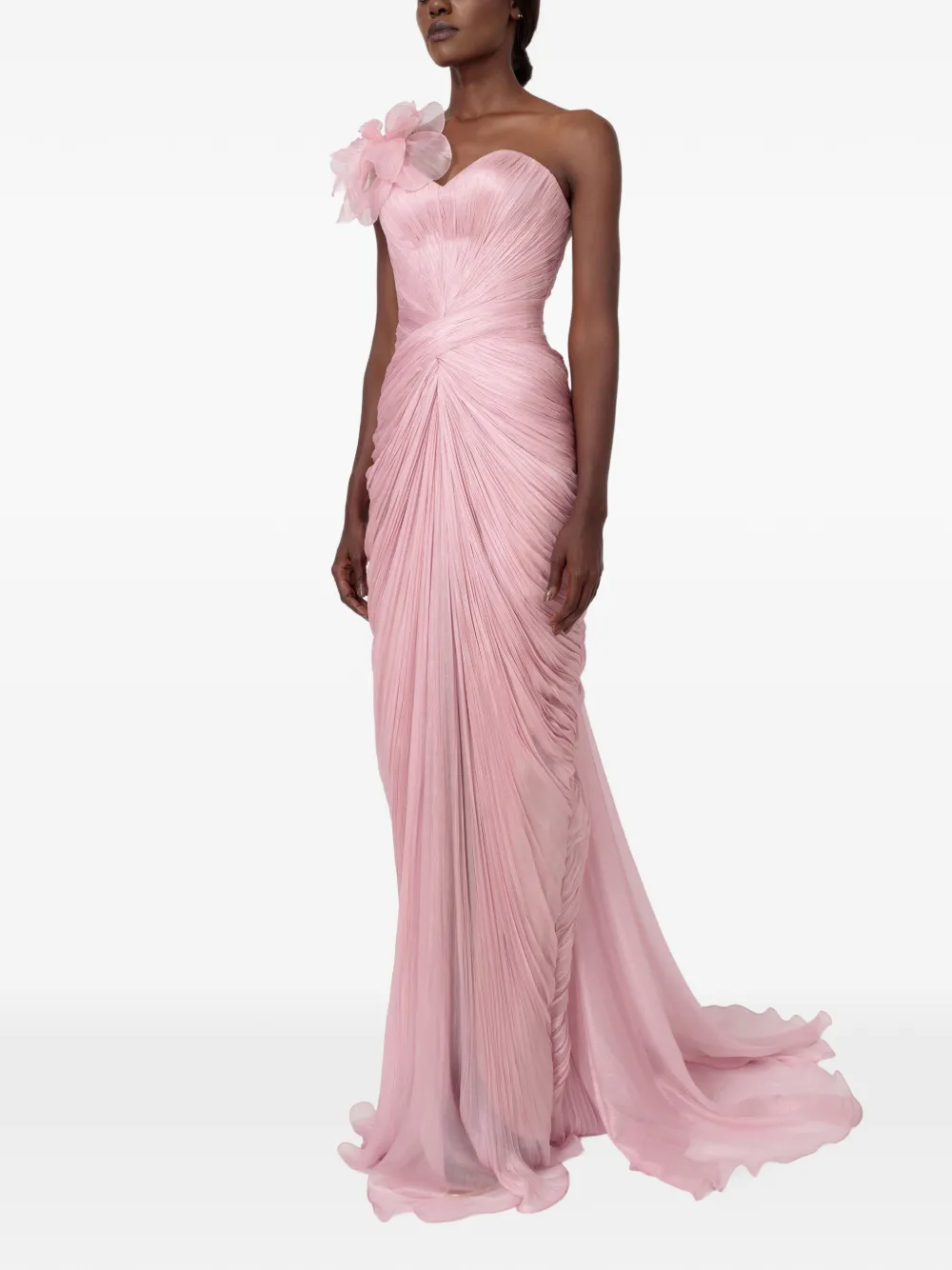 Iris Serban Elisabeth maxi-jurk met bloemendetail en ruches Roze