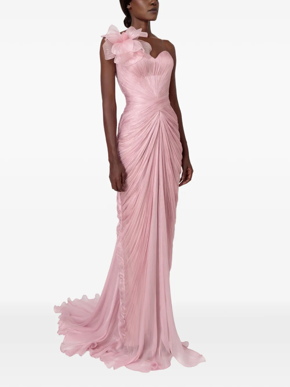 Iris Serban Elisabeth maxi-jurk met bloemendetail en ruches Roze