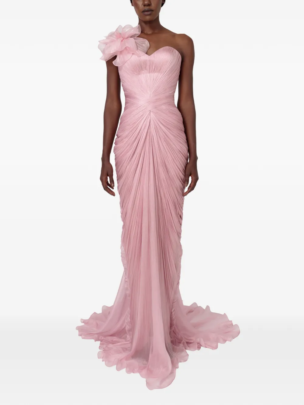 Iris Serban Elisabeth maxi-jurk met bloemendetail en ruches Roze