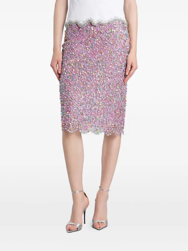 Costarellos Naia Sequin-embellished Lace Midi Skirt in Pink