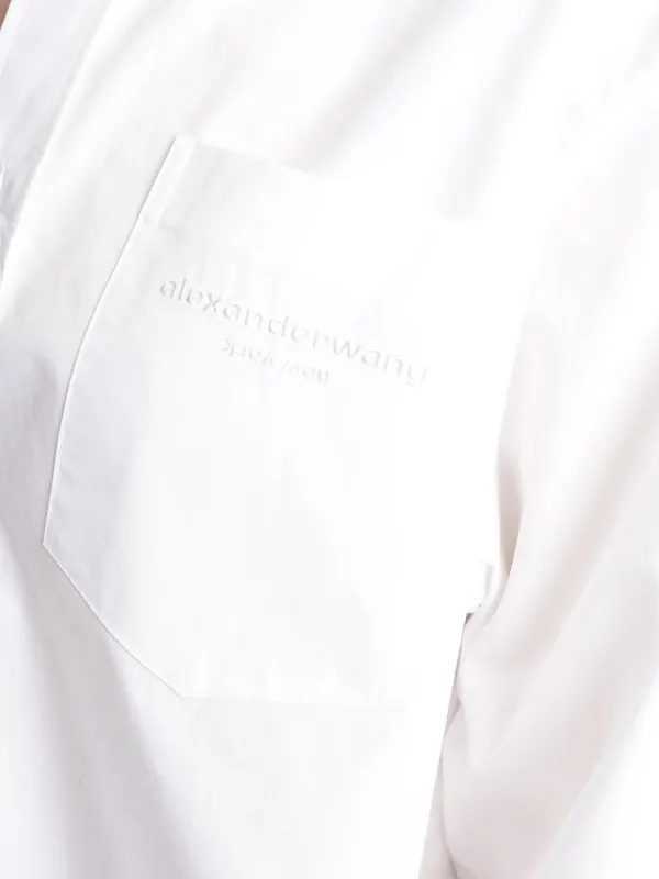 Alexander Wang Embroidered Logo Cropped Shirt | White | FARFETCH
