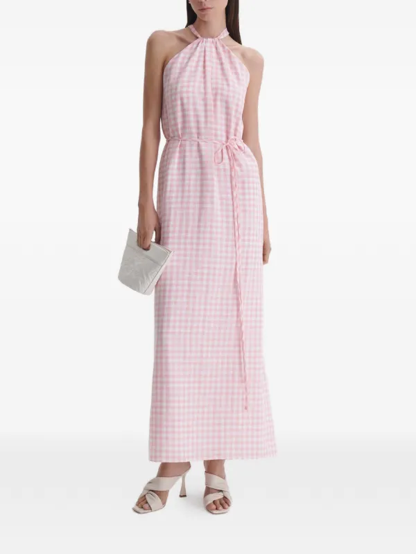 scanlan theodore halter dress - Gingham Tie Neck Women's Linen Dress Pink White img_rose_gold