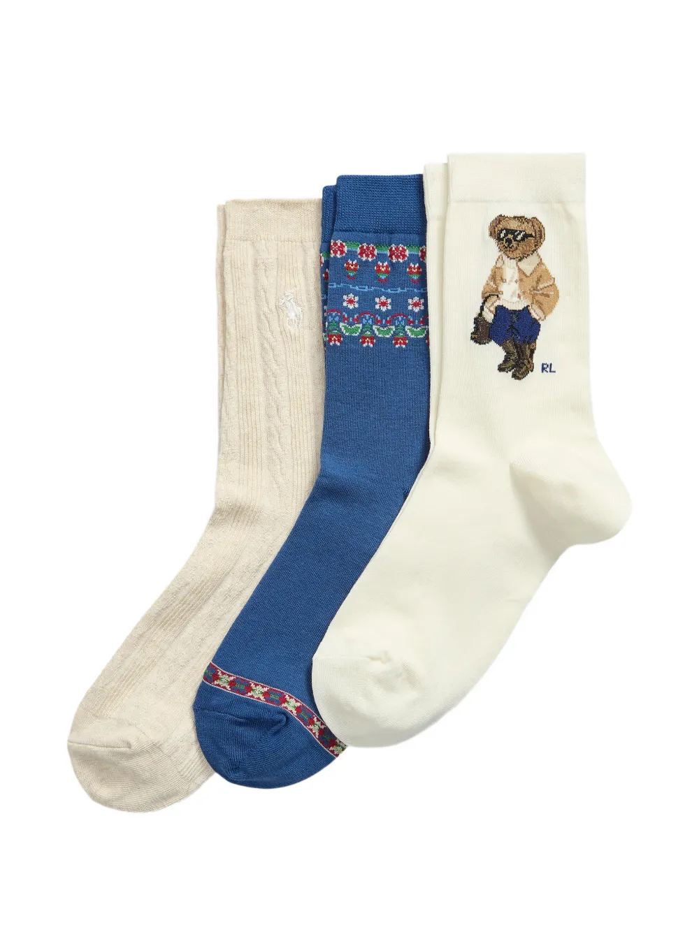 Polo Ralph Lauren Calzini Polo Bear con motivo a fiori (3 pezzi) - Toni neutri