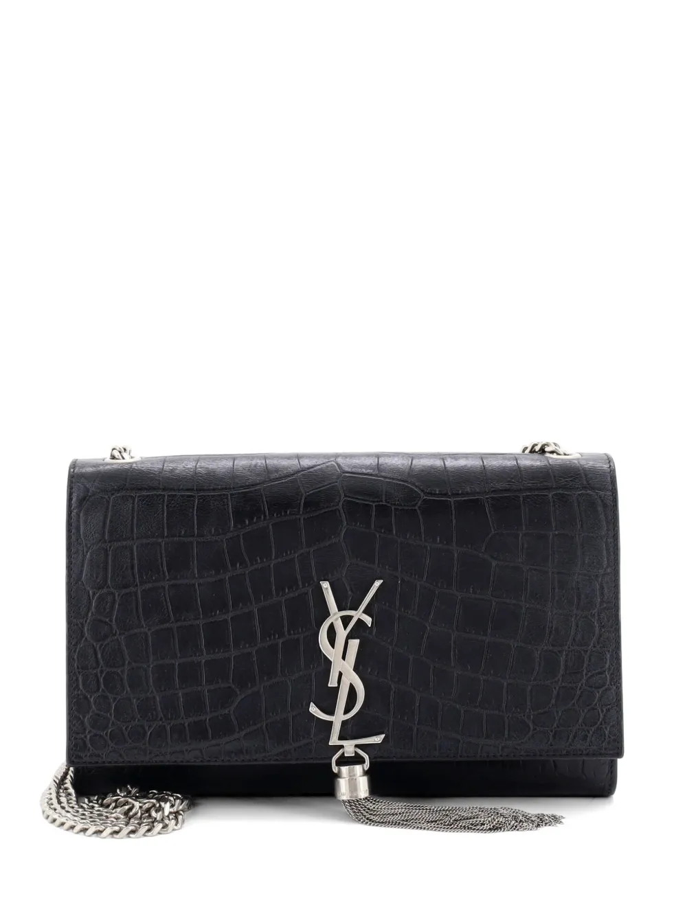 Saint Laurent Pre-Owned Classic Monogram Tassel Crocodile Embossed Leather Medium crossbody bag - Nero