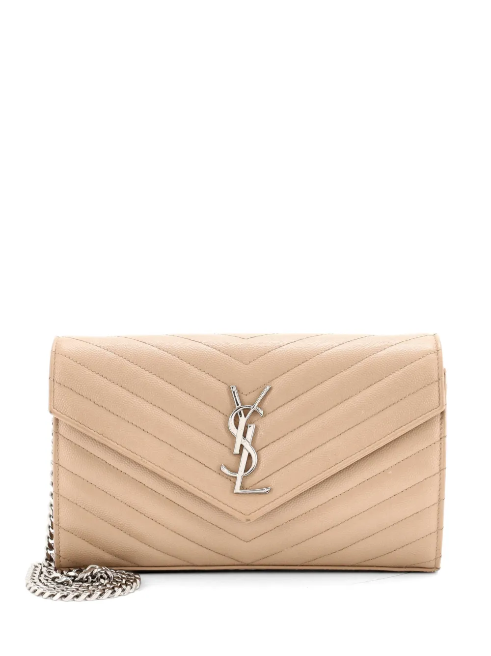 Saint Laurent Pre-Owned Classic Monogram Wallet on Chain Matelasse Chevron Leather Medium crossbody bag - Toni neutri