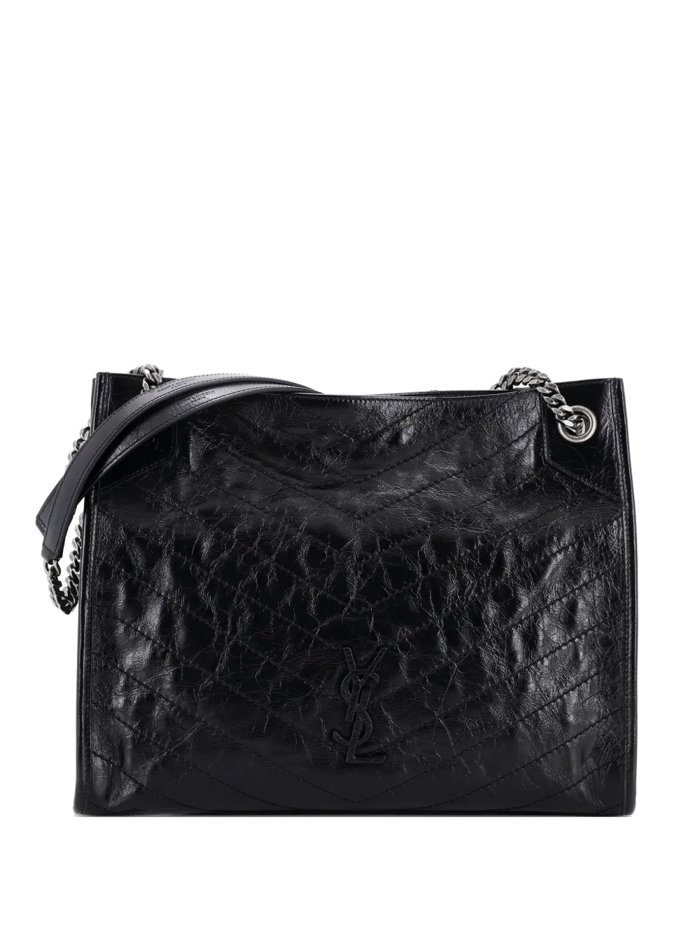 Saint Laurent Pre-Owned Borsa tote Niki Shopping media in pelle matelassé con motivo Chevron - Nero