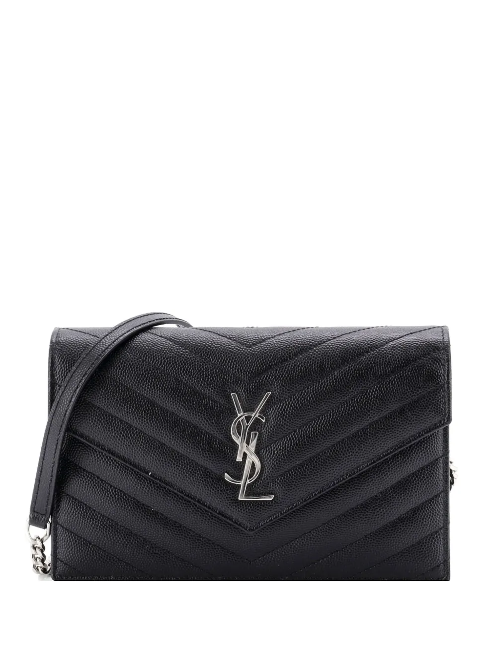 Saint Laurent Pre-Owned Classic Monogram Wallet on Chain Matelasse Chevron Leather Small crossbody bag - Nero