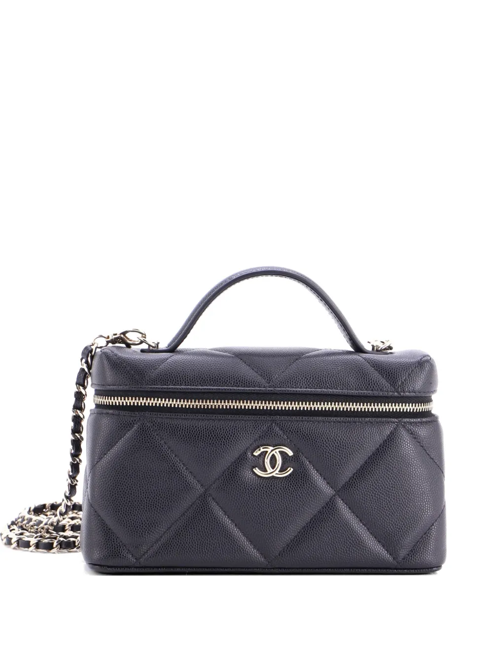 CHANEL Pre-Owned Classic Top Handle Slim Vanity Case with Chain Quilted Caviar Small satchel - Nero
