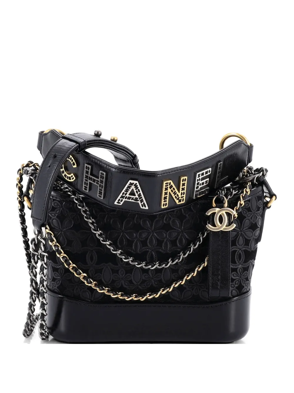 CHANEL Pre-Owned Gabrielle Hobo with Logo Handle Laser Cut Calfskin and Wool Felt Small crossbody bag - Nero