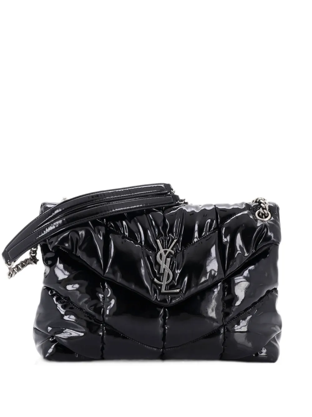 Saint Laurent Pre-Owned Mittelgroße Loulou Puffer Schultertasche aus Lackleder - Schwarz