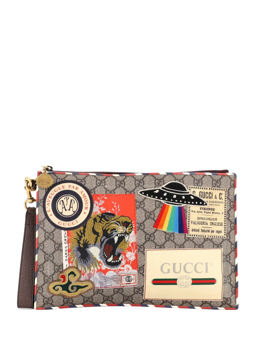 Gucci Pre-Owned Courrier Pouch GG Coated Canvas with Applique clutch bag - Marrone