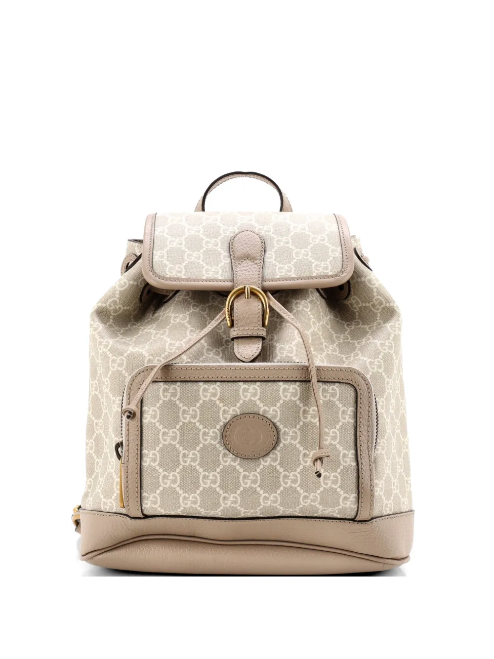 Gucci Pre-Owned Interlocking G Patch Drawstring Flap GG Coated Canvas Small backpack - Toni neutri