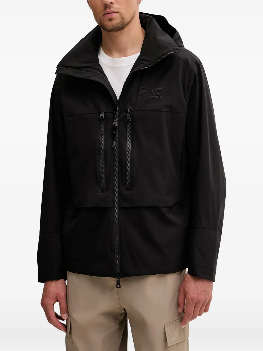 Ea7 Emporio Armani logo-print hooded jacket - Nero