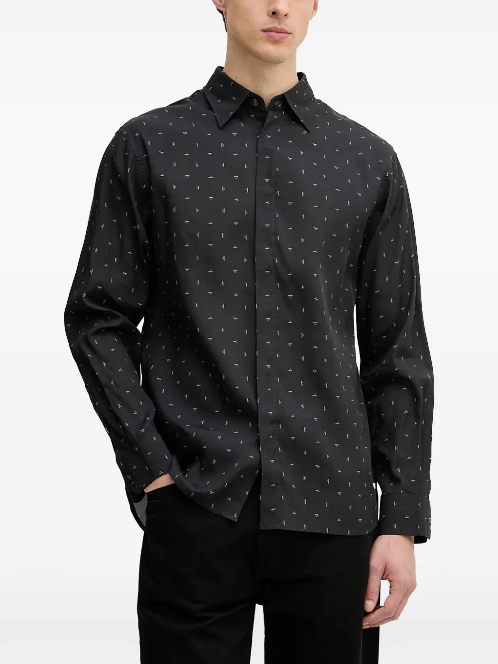 Emporio Armani monogram-print long-sleeve shirt - Nero
