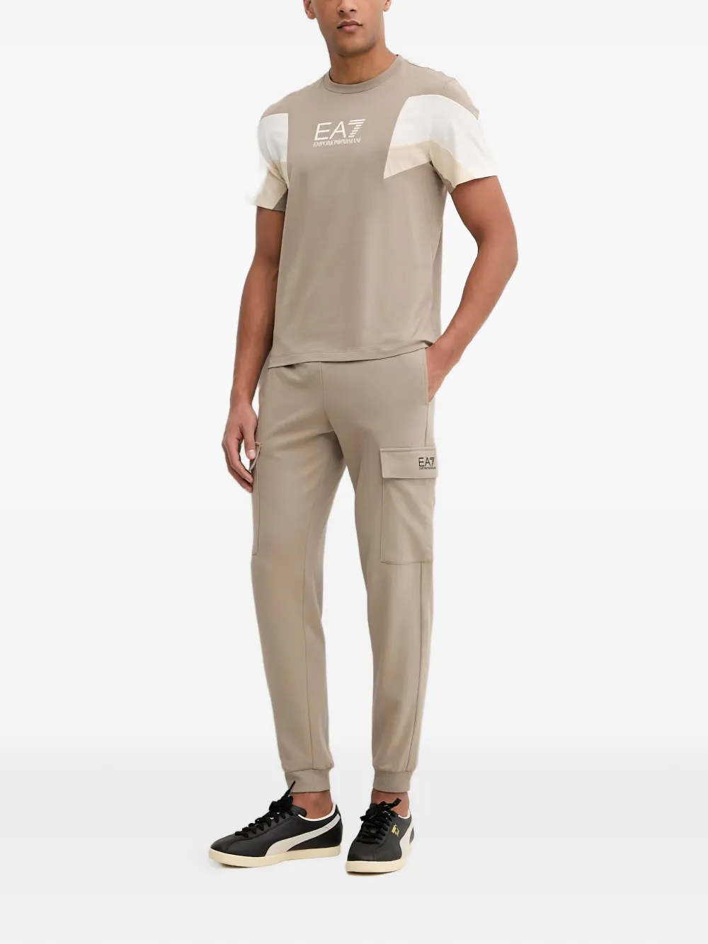 Ea7 Emporio Armani T-shirt met colourblocking en logoprint Beige