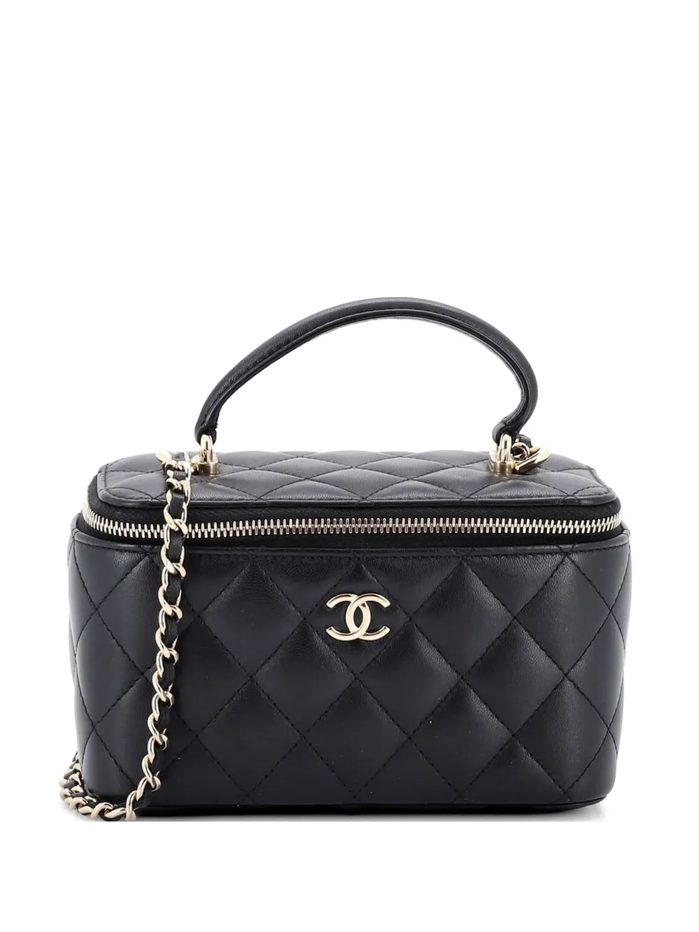 CHANEL Pre-Owned Borsa a tracolla Vanity Case mini in pelle di agnello trapuntata con manico - Nero