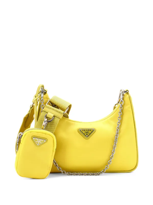 Prada Pre-owned Re-edition 2005 Shoulder Bag Tessuto Small Crossbody Bag in Yellow