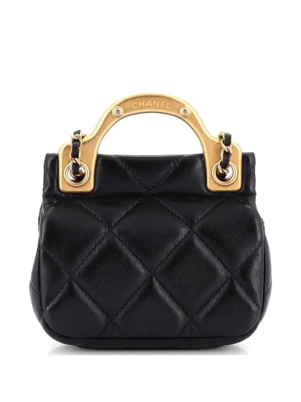  Chanel Pre-owned Pochette Matelassée Lady Handle Flap Card Holder On Chain En Cuir De Veau Matelassé - Noir 