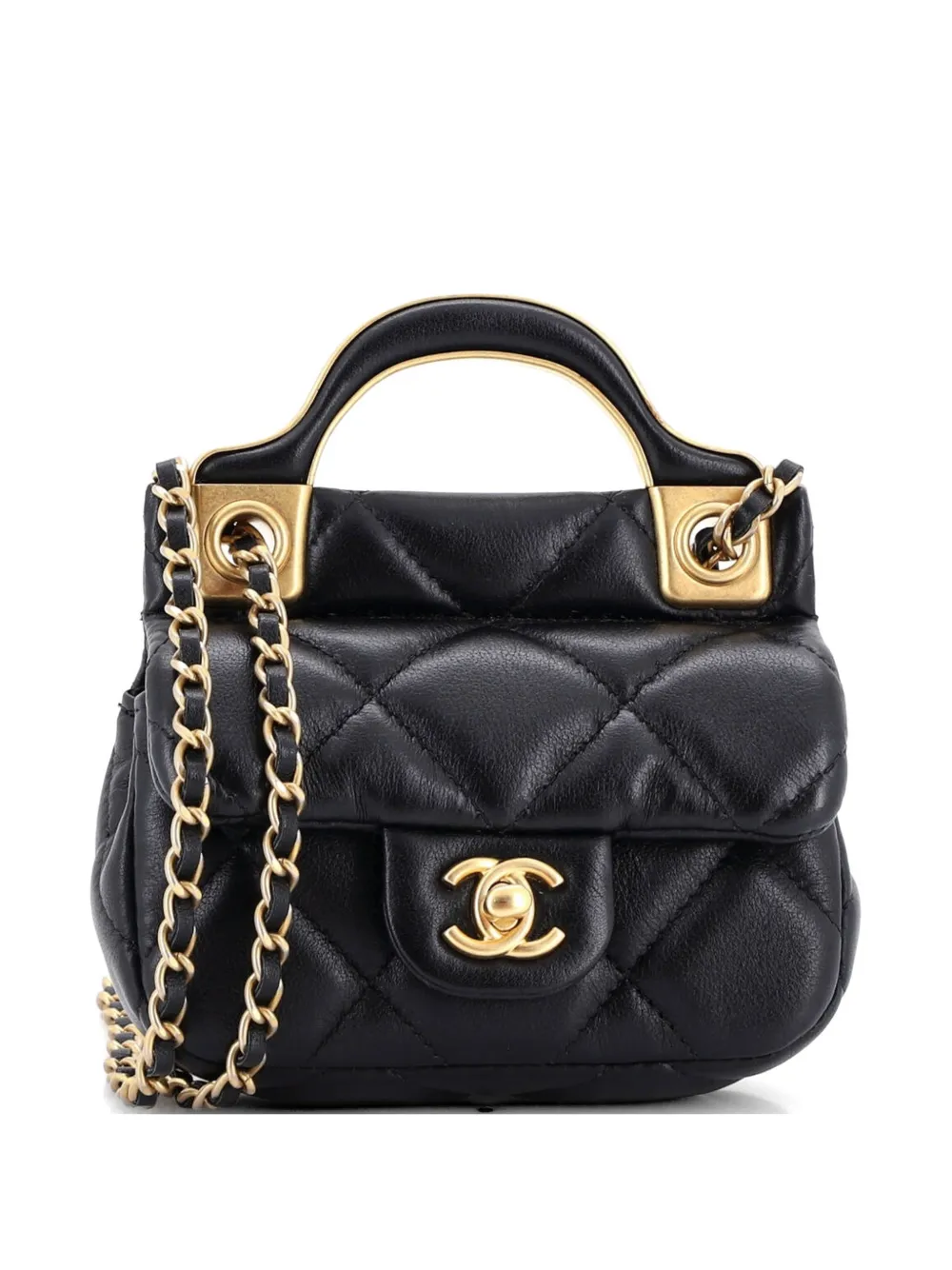 CHANEL Pre-Owned Lady Handle Flap Card Holder on Chain Quilted Calfskin clutch bag - Nero