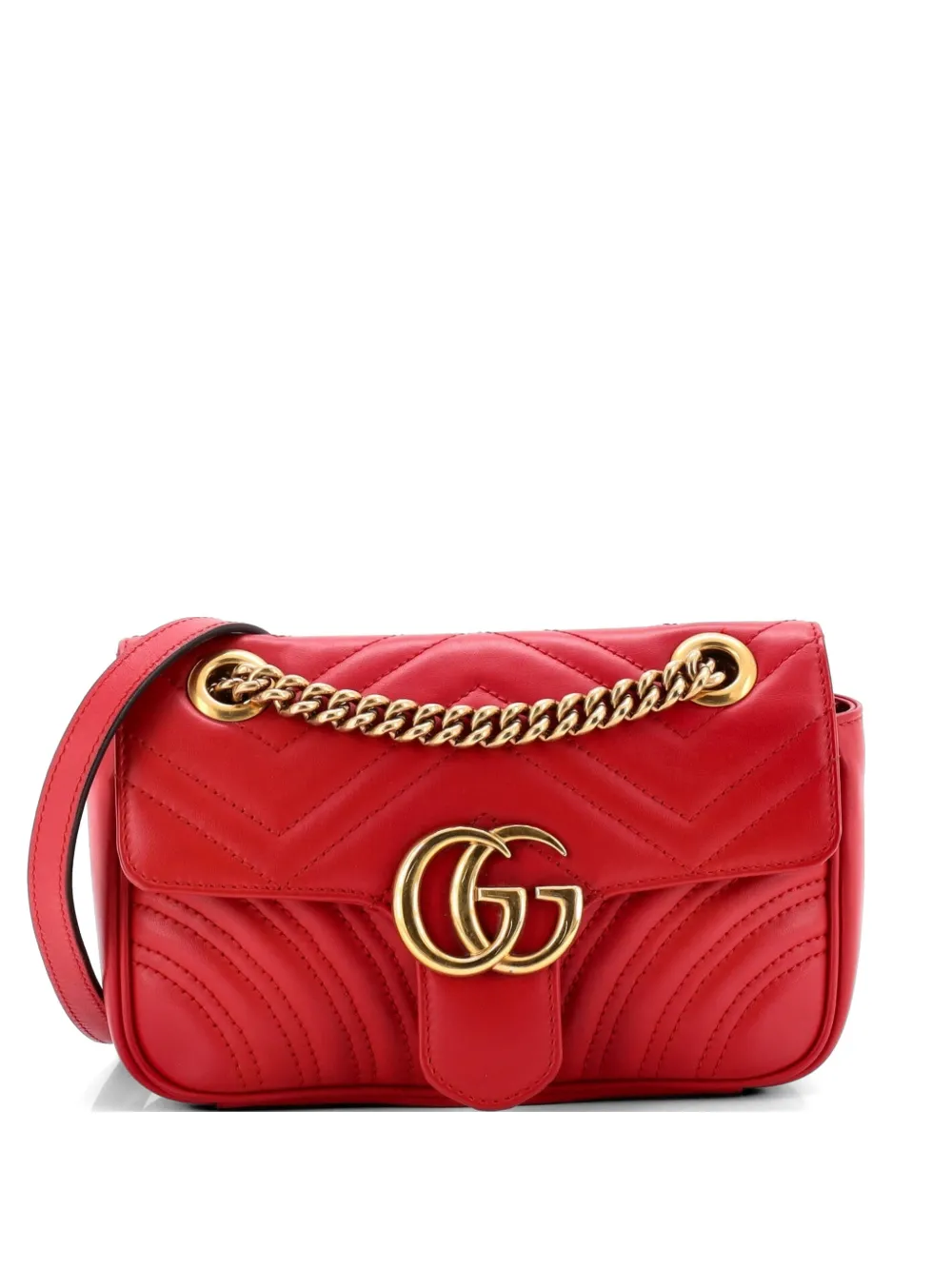 Gucci Pre-Owned GG Marmont Flap Bag Matelasse Leather Small crossbody bag - Rosso