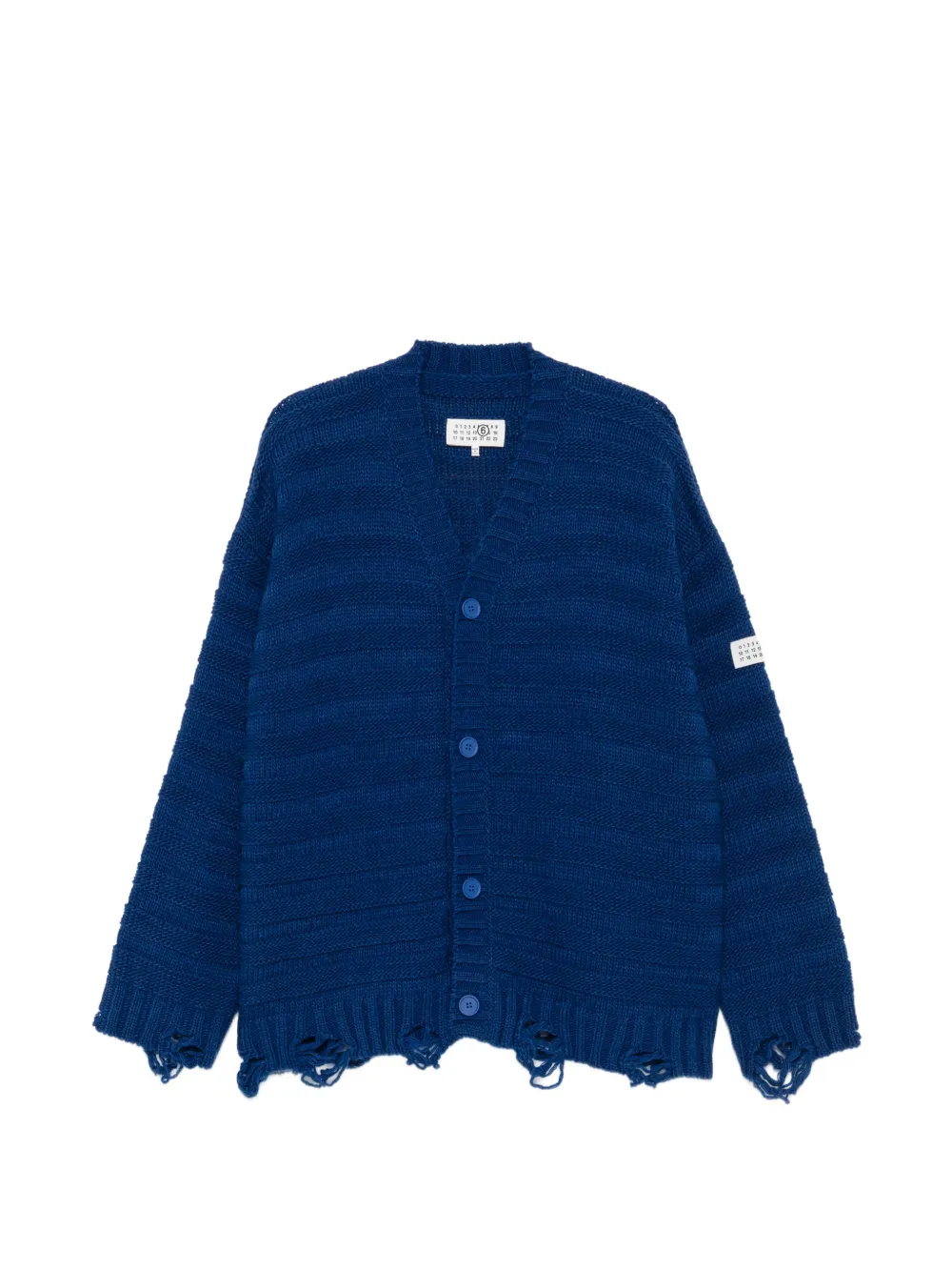 MM6 Maison Margiela distressed horizontal-stripe cardigan - Blu