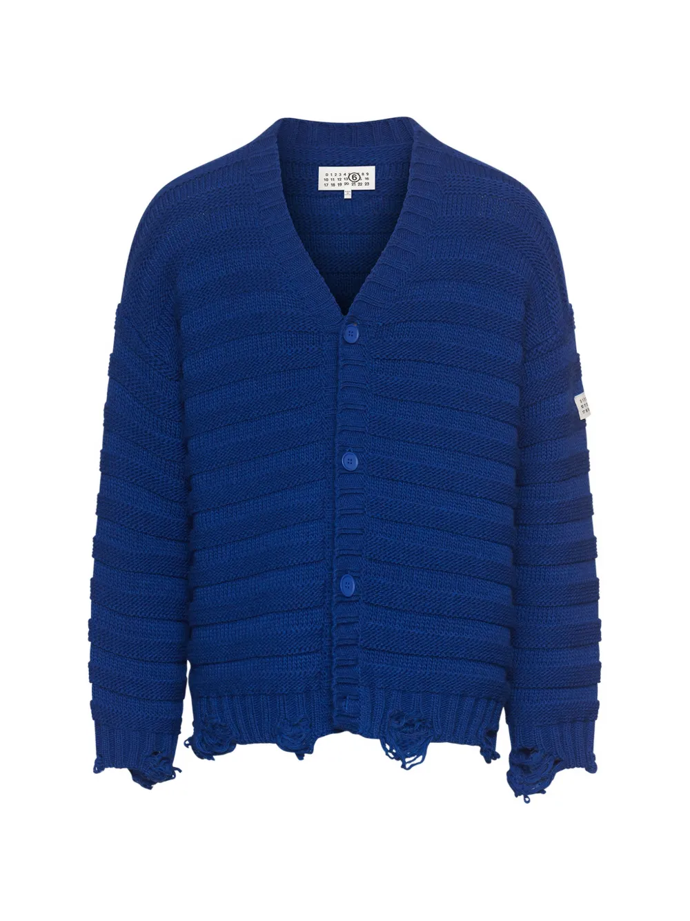 MM6 Maison Margiela distressed horizontal-stripe cardigan - Blu