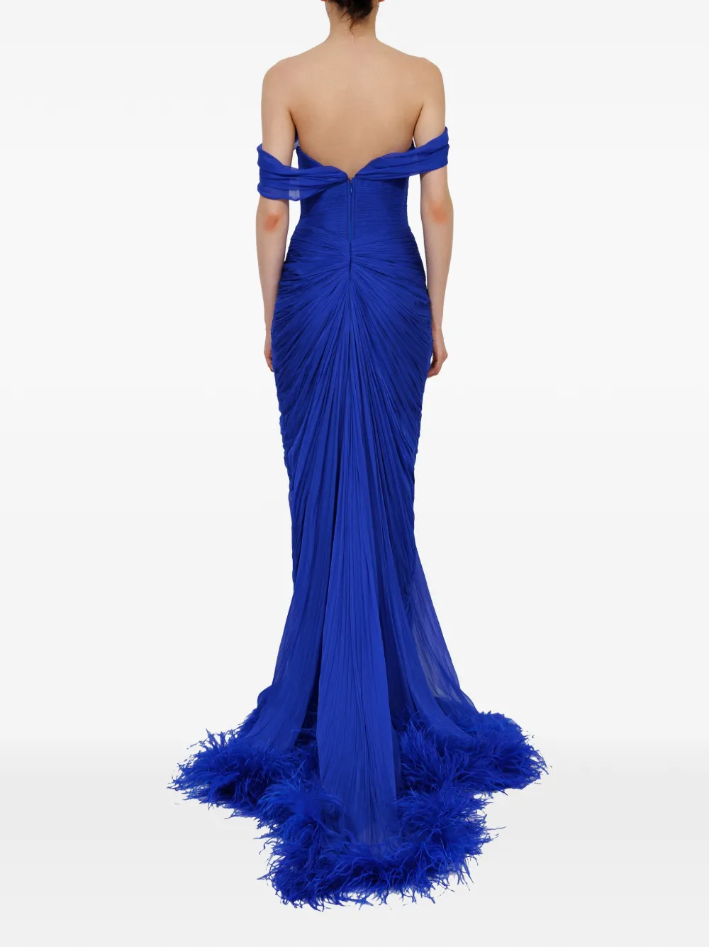 Iris Serban Eleria maxi-avondjurk met ruches Blauw