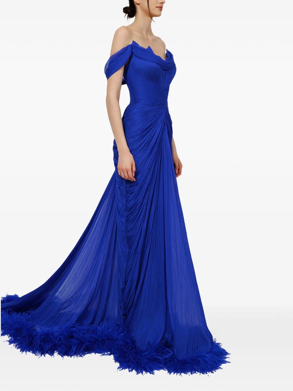 Iris Serban Eleria maxi-avondjurk met ruches Blauw