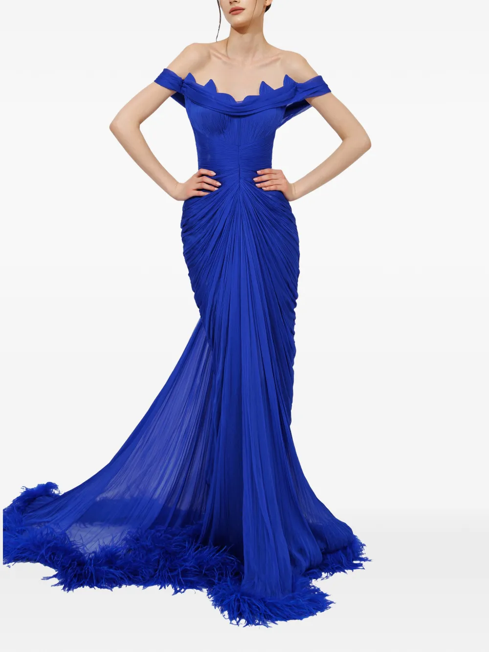 Iris Serban Eleria maxi-avondjurk met ruches Blauw
