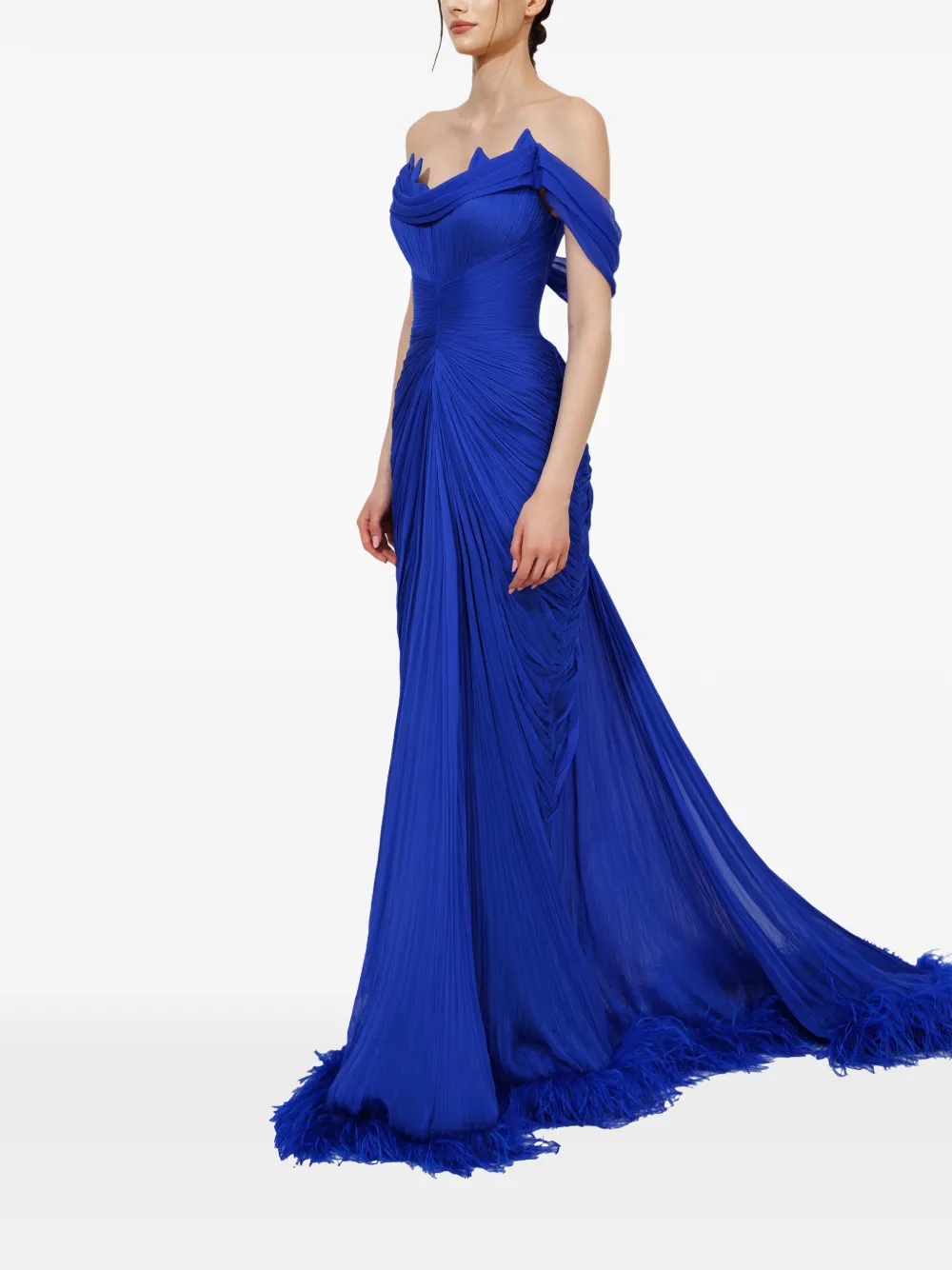 Iris Serban Eleria maxi-avondjurk met ruches Blauw