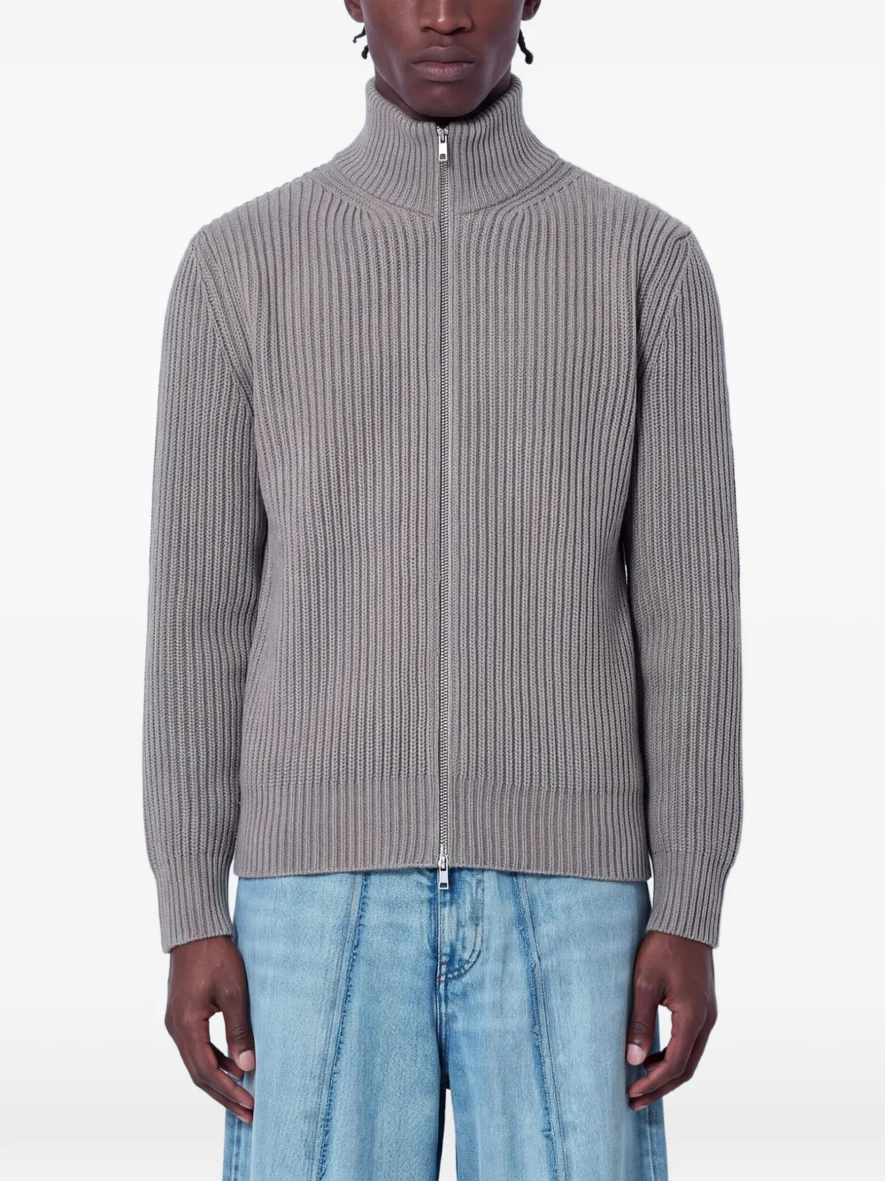 MM6 Maison Margiela ribbed-knit zip-up sweater - Grey
