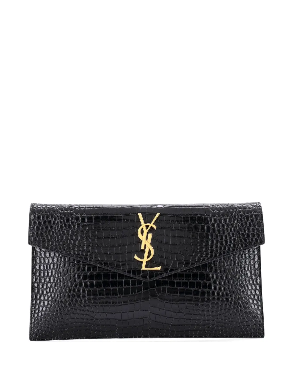 Saint Laurent Pre-Owned Clutch Uptown in pelle goffrata effetto coccodrillo - Nero