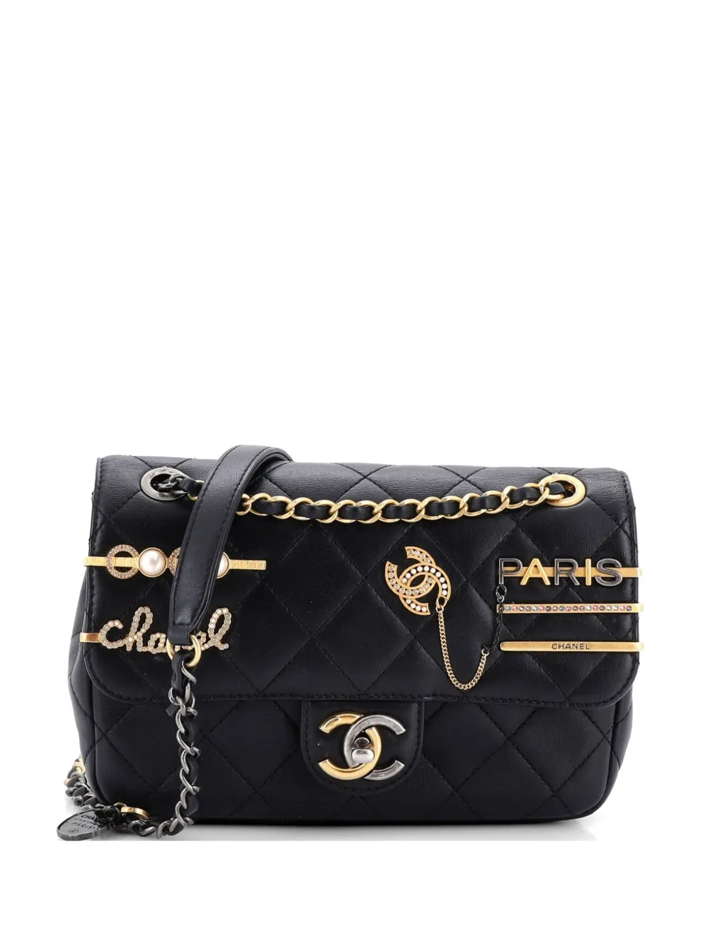 CHANEL Pre-Owned Coco Clips Flap Bag Embellished Quilted Lambskin Small shoulder bag - Schwarz