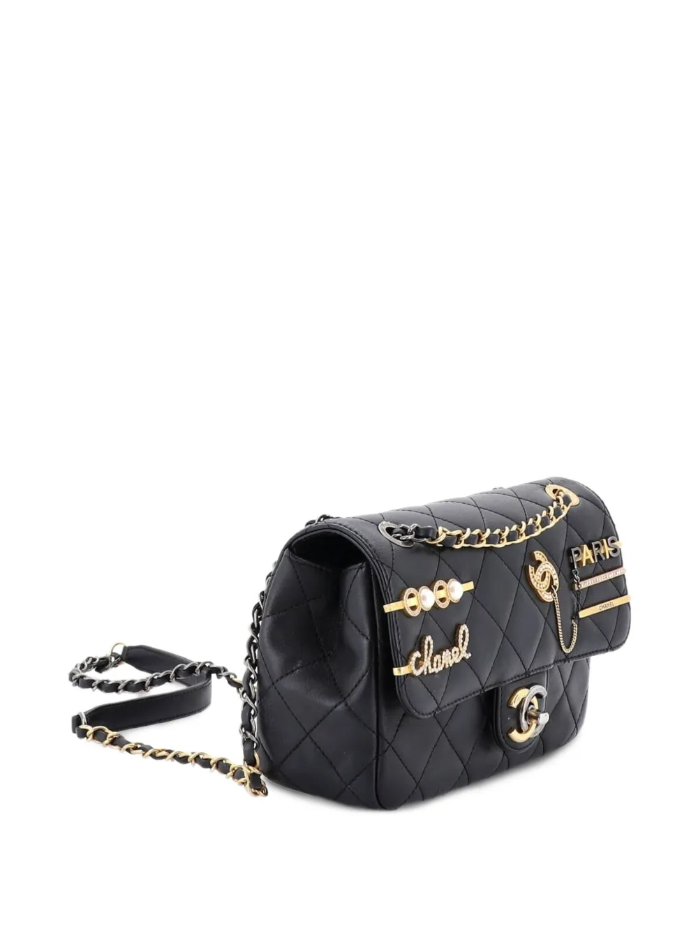  Chanel Pre-owned Petit Sac Porté épaule Coco Clips Flap Bag En Peau D'agneau Matelassée à Rabat - Noir 