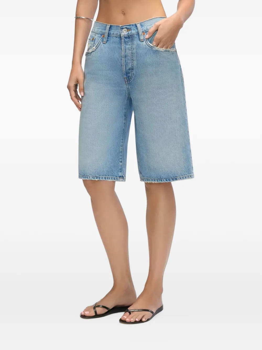 RE DONE Skater distressed denim shorts Blauw