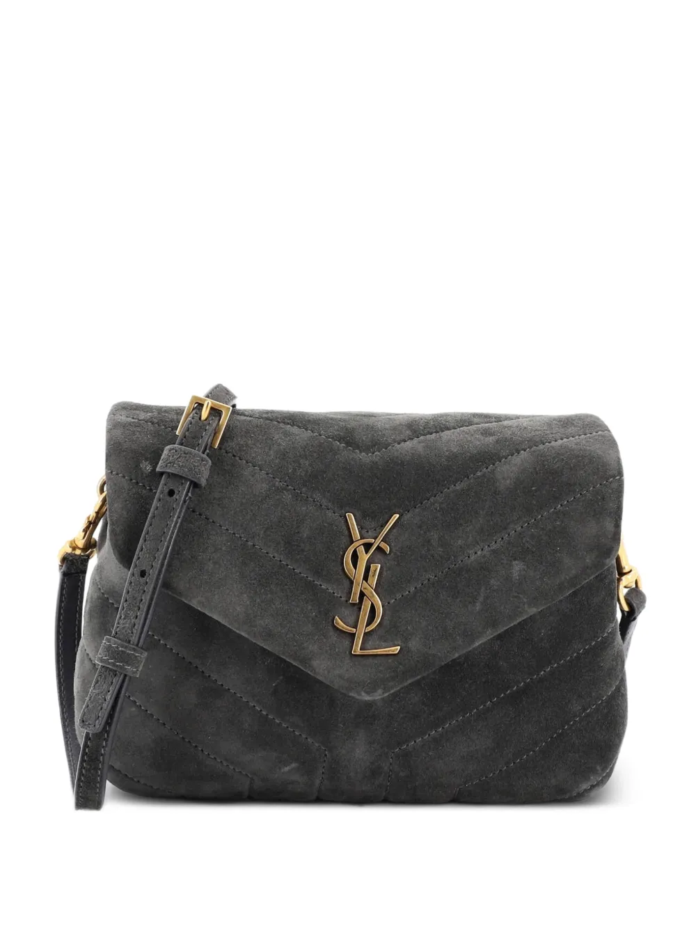Saint Laurent Pre-Owned Loulou Shoulder Bag Matelasse Chevron Suede Toy crossbody bag - Grigio