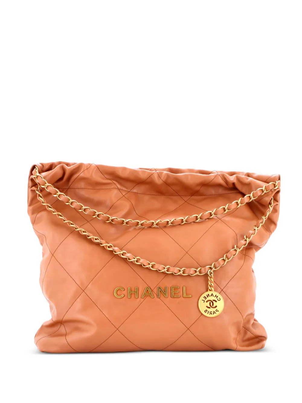 CHANEL Pre-Owned Borsa passepartout 22 grande in pelle di vitello trapuntata con catena - Marrone