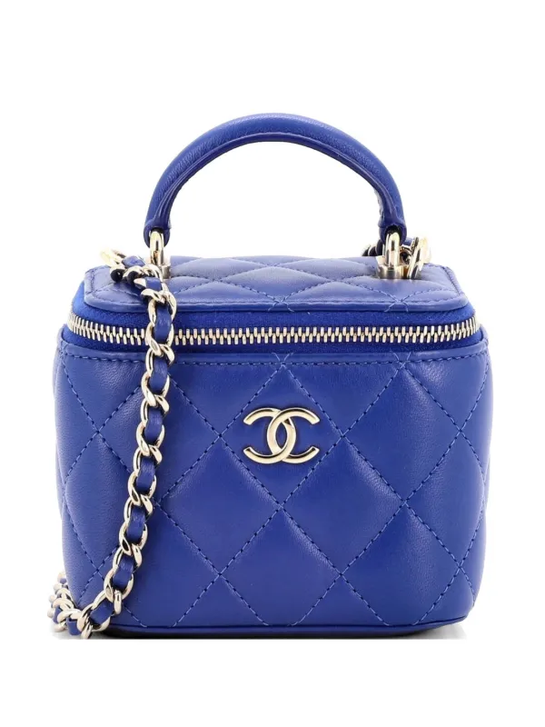 Chanel Pre-owned Classic Top Handle Vanity Case with Chain Quilted Lambskin Mini Crossbody Bag in Blue