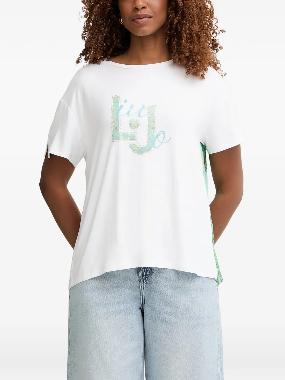 LIU JO paisley-print rhinestone-embellished T-shirt - Weiß