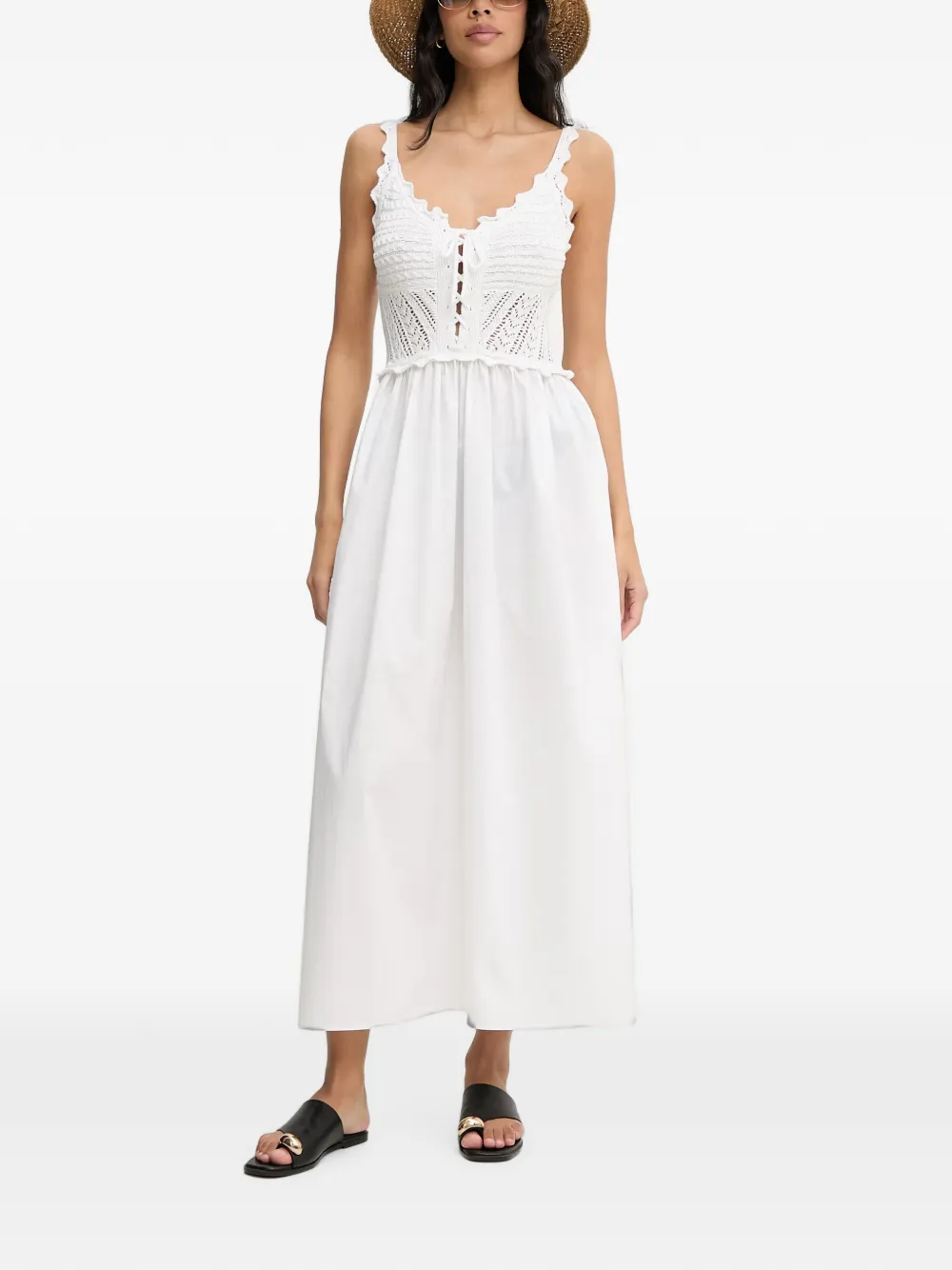 LIU JO crochet-knit lace-up midi dress - Weiß
