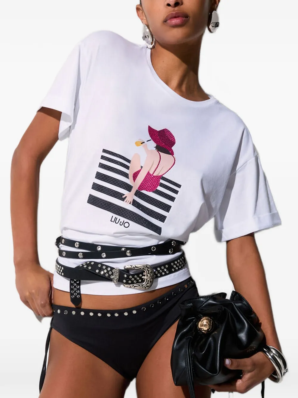 LIU JO embellished graphic-print T-shirt - Weiß