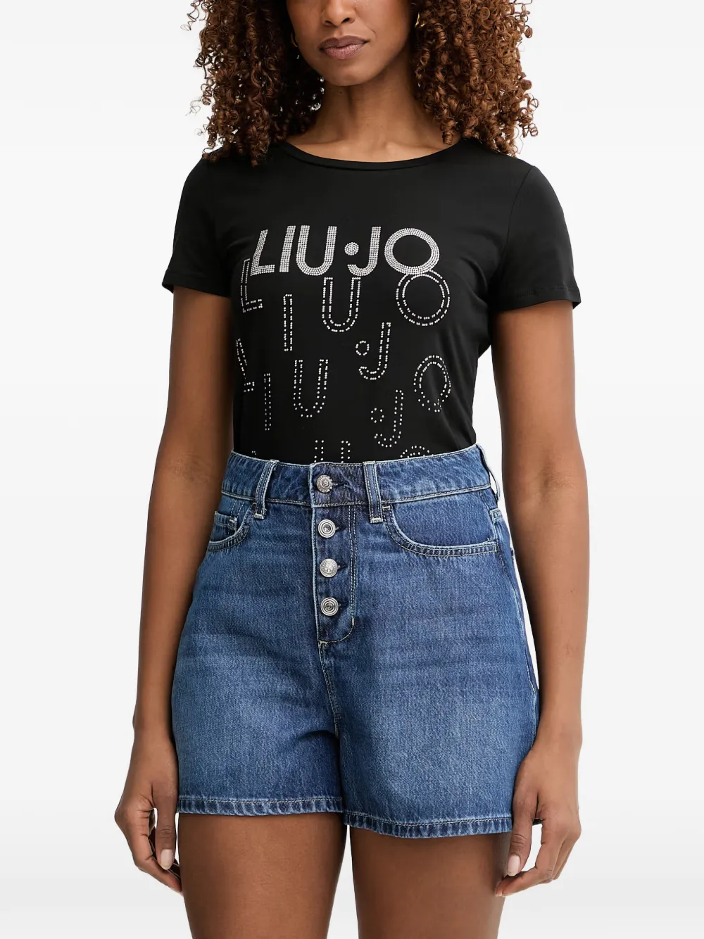 LIU JO rhinestone-logo T-shirt - Schwarz