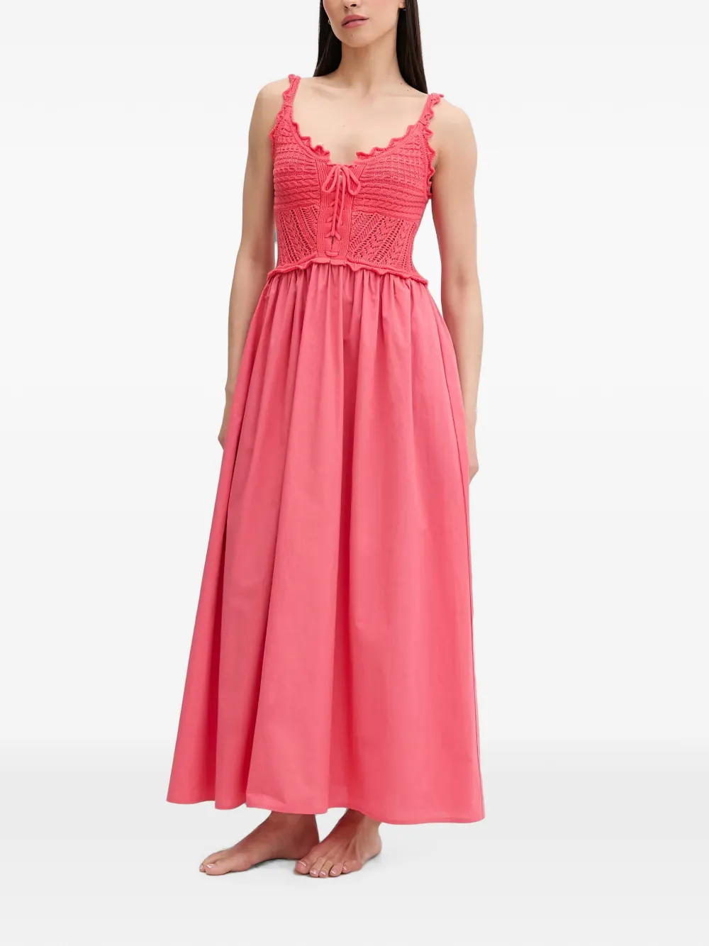 LIU JO crochet-knit lace-up midi dress - Rosa