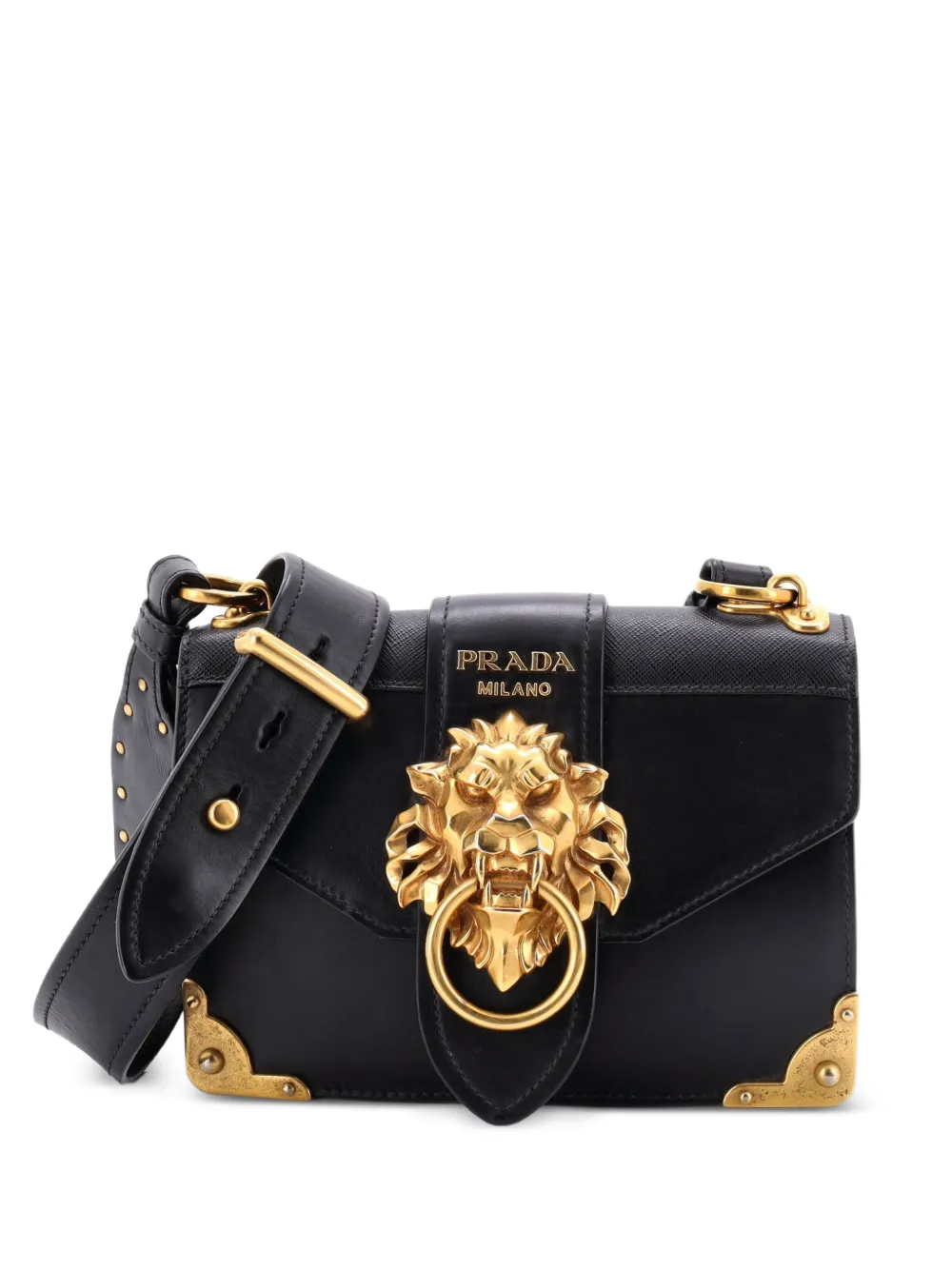 Prada Pre-Owned Animalier Cahier Leather Small crossbody bag - Nero