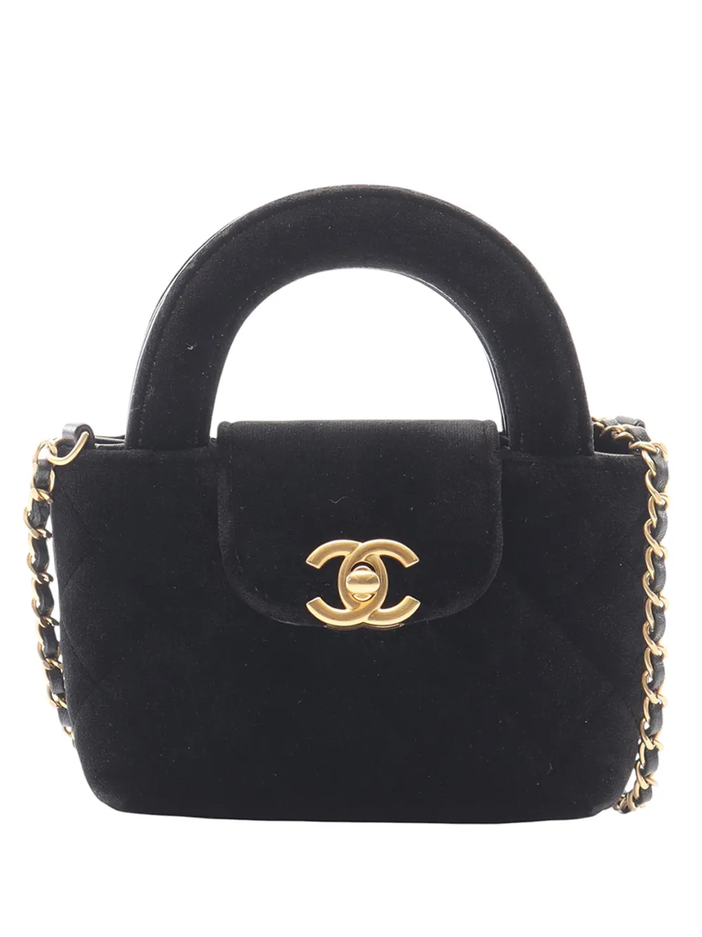 CHANEL Pre-Owned 2021-2026 Nano Quilted Velvet Kelly Shopper Bag satchel - Nero