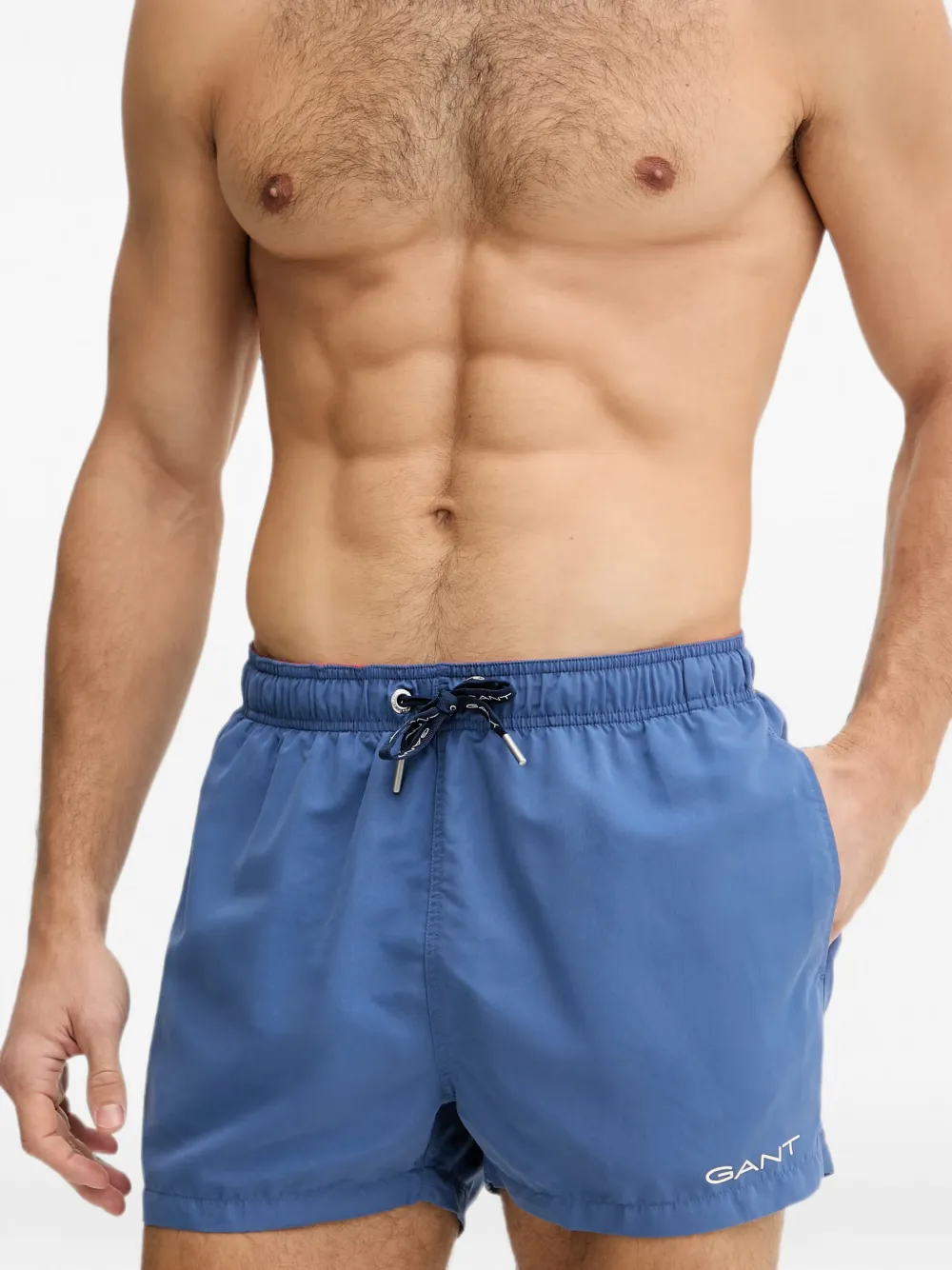Gant Zwembroek met logoprint en trekkoord Blauw